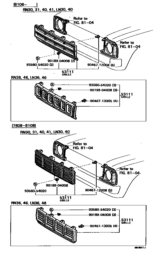 Toyota HILUX radiator grille EPC diagram — MB8847J