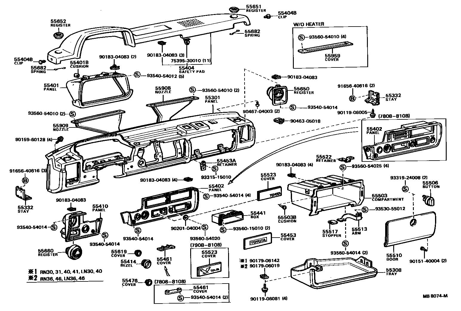 Toyota HILUX 仪表板和手套箱 EPC diagram — MB8074M