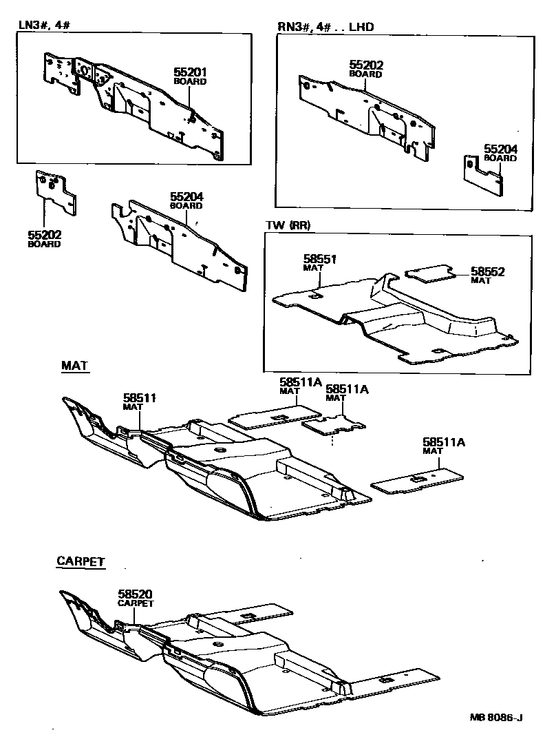 Toyota HILUX 地板垫和消声垫 EPC diagram — MB8086J