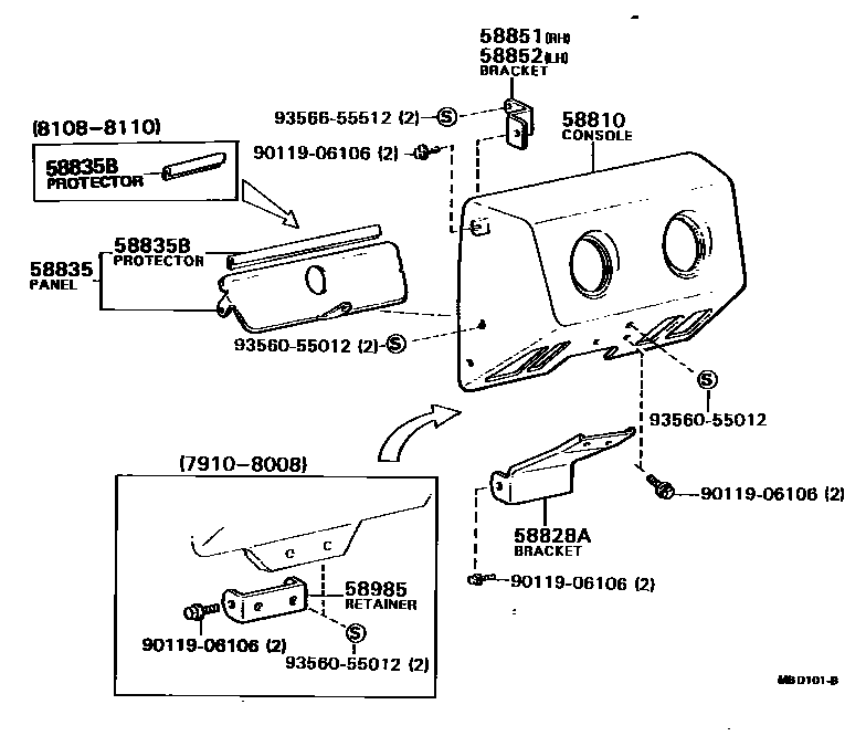 Toyota HILUX 中央扶手箱和支架 EPC diagram — MBD101B
