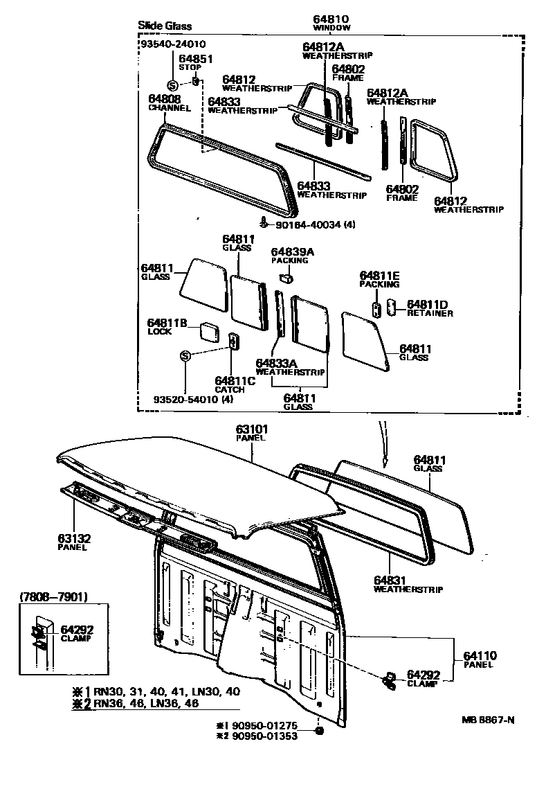Toyota HILUX 天窗板和背板 EPC diagram — MB8867N