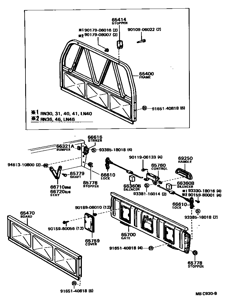 Toyota HILUX 后车身防护架和背门 EPC diagram — MBC930B