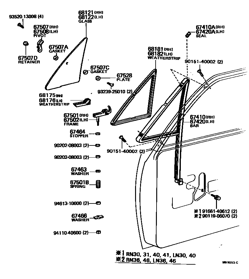 Toyota HILUX 前门通风车窗 EPC diagram — MBB253C