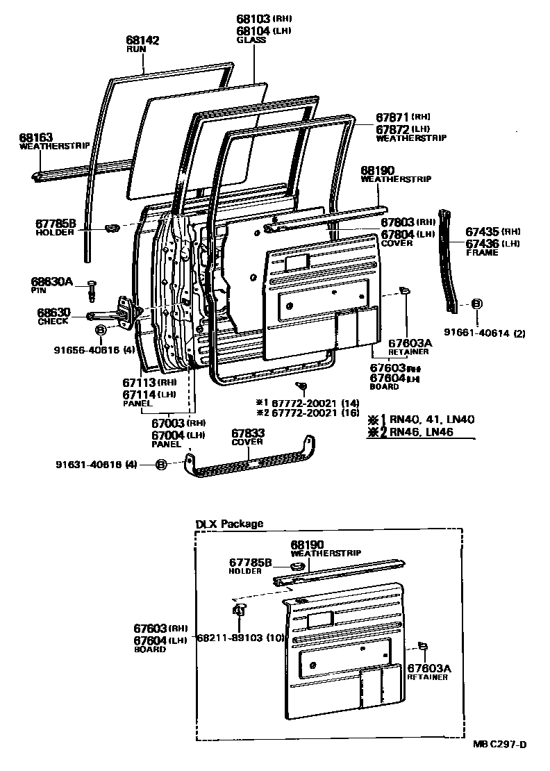 Toyota HILUX 后门板和后门玻璃 EPC diagram — MBC297D