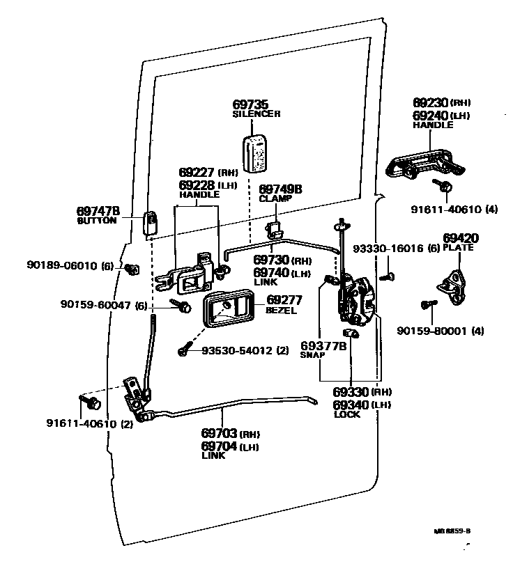 Toyota HILUX 后门锁和后门把手 EPC diagram — MB8859B
