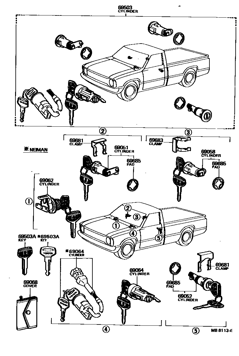 Toyota HILUX 锁芯组件 EPC diagram — MB8113E