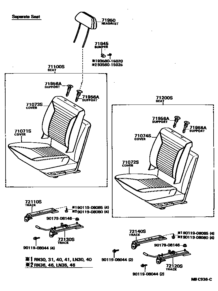Toyota HILUX 座椅和座椅滑轨 EPC diagram — MBC936C