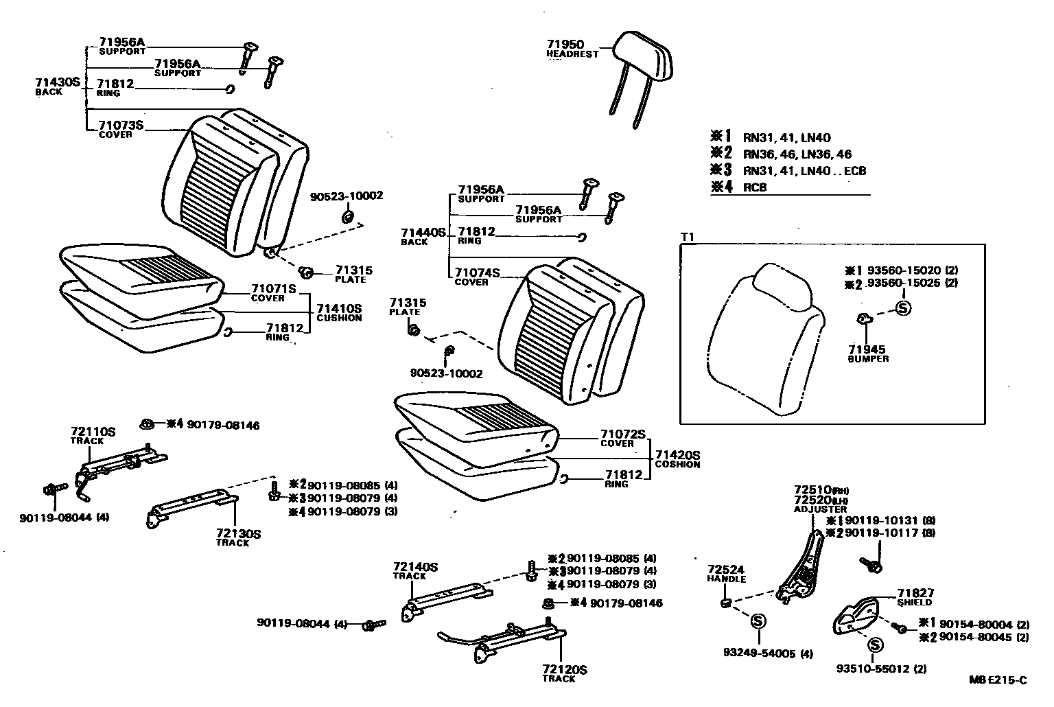 Toyota HILUX 座椅和座椅滑轨 EPC diagram — MBE215C