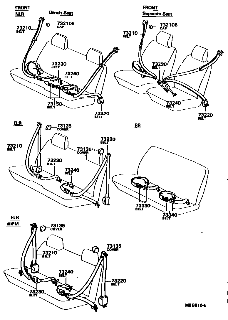 Toyota HILUX seat belt EPC diagram — MBB810E