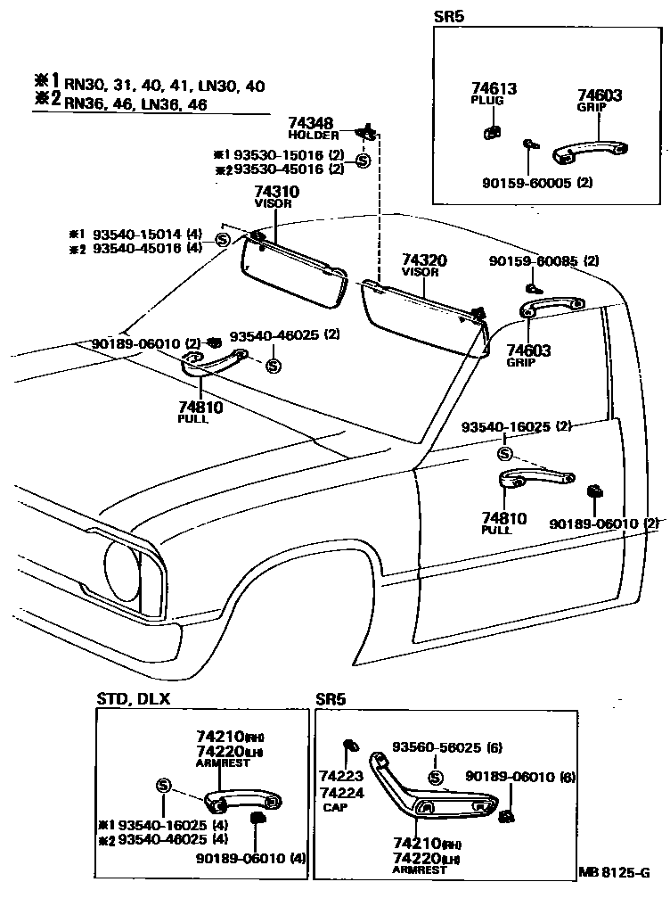 Toyota HILUX 扶手和遮阳板 EPC diagram — MB8125G