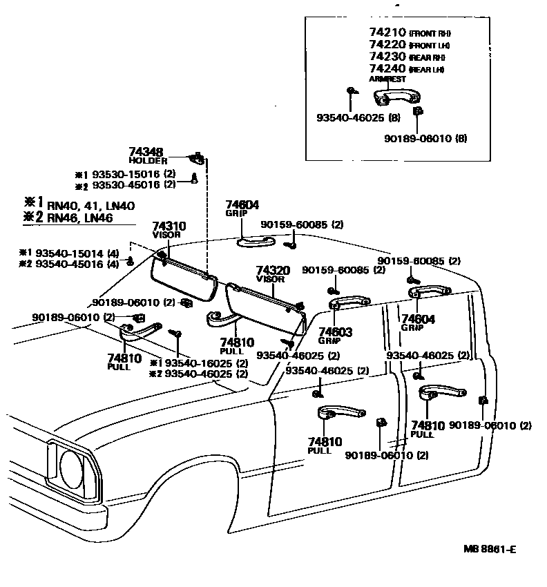 Toyota HILUX 扶手和遮阳板 EPC diagram — MB8861E