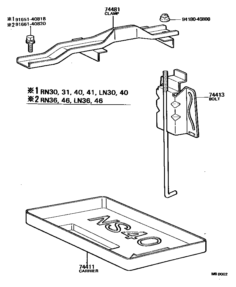 Toyota HILUX battery holder EPC diagram — MBD002