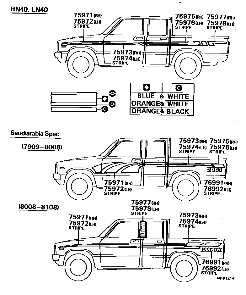 Toyota HILUX 车身镶条 EPC diagram — MBB121F