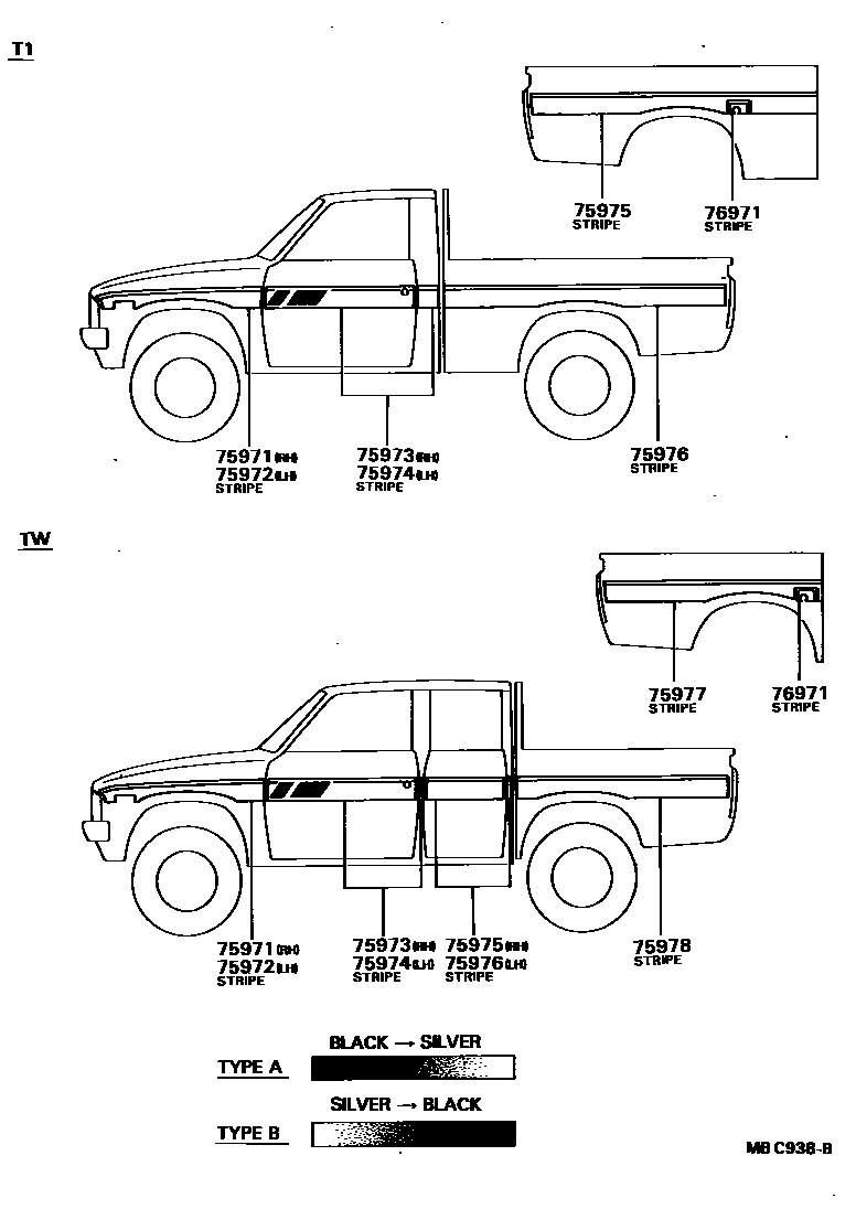 Toyota HILUX 车身镶条 EPC diagram — MBC938B