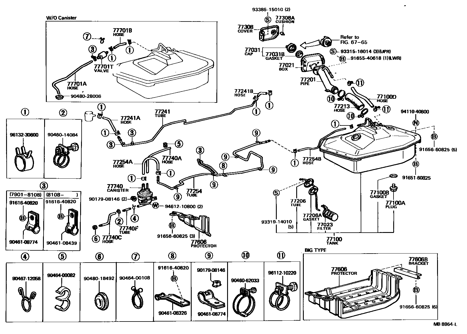 Toyota HILUX 燃油箱和燃油管 EPC diagram — MB8864L