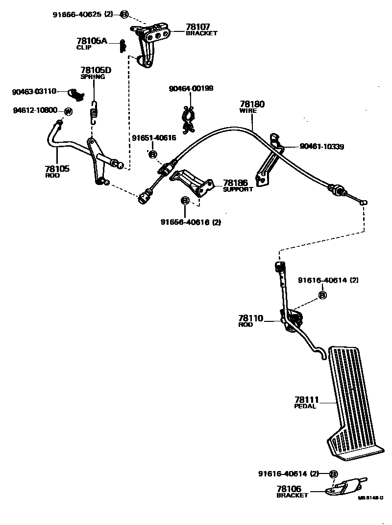 Toyota HILUX accelerator pedal connecting rod EPC diagram — MB8148D
