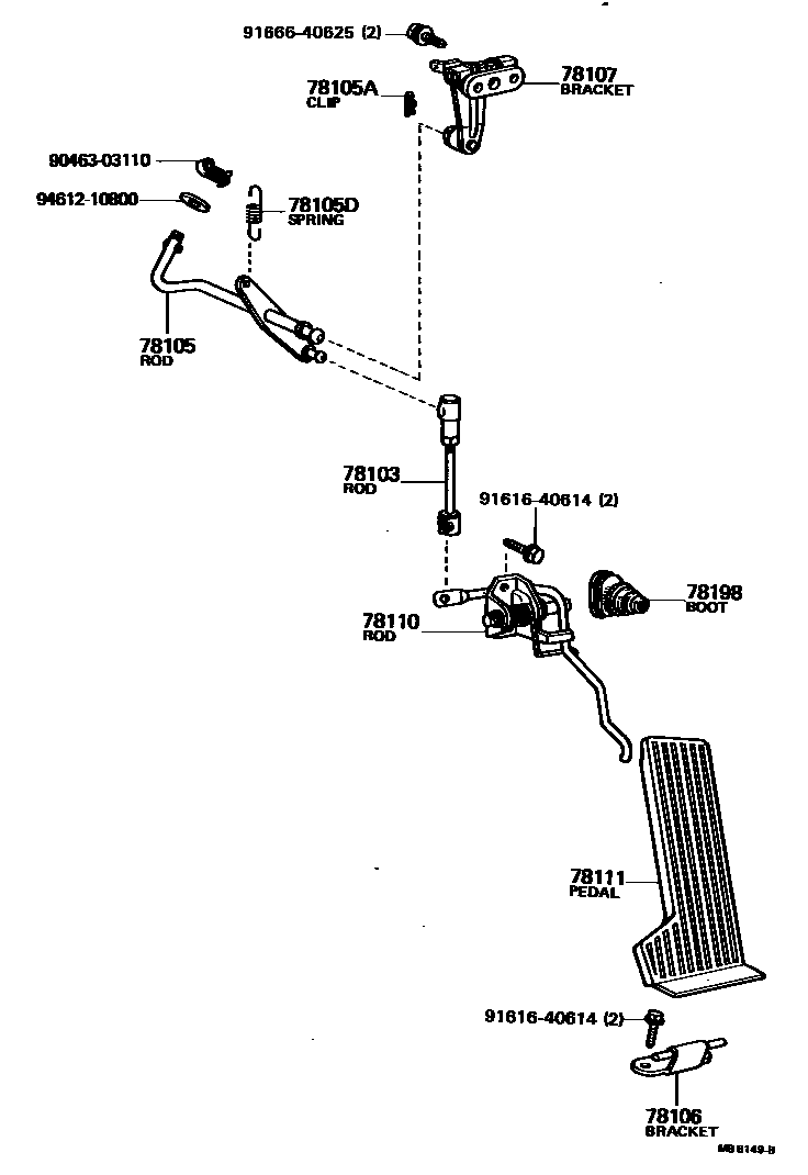 Toyota HILUX accelerator pedal connecting rod EPC diagram — MB8149B
