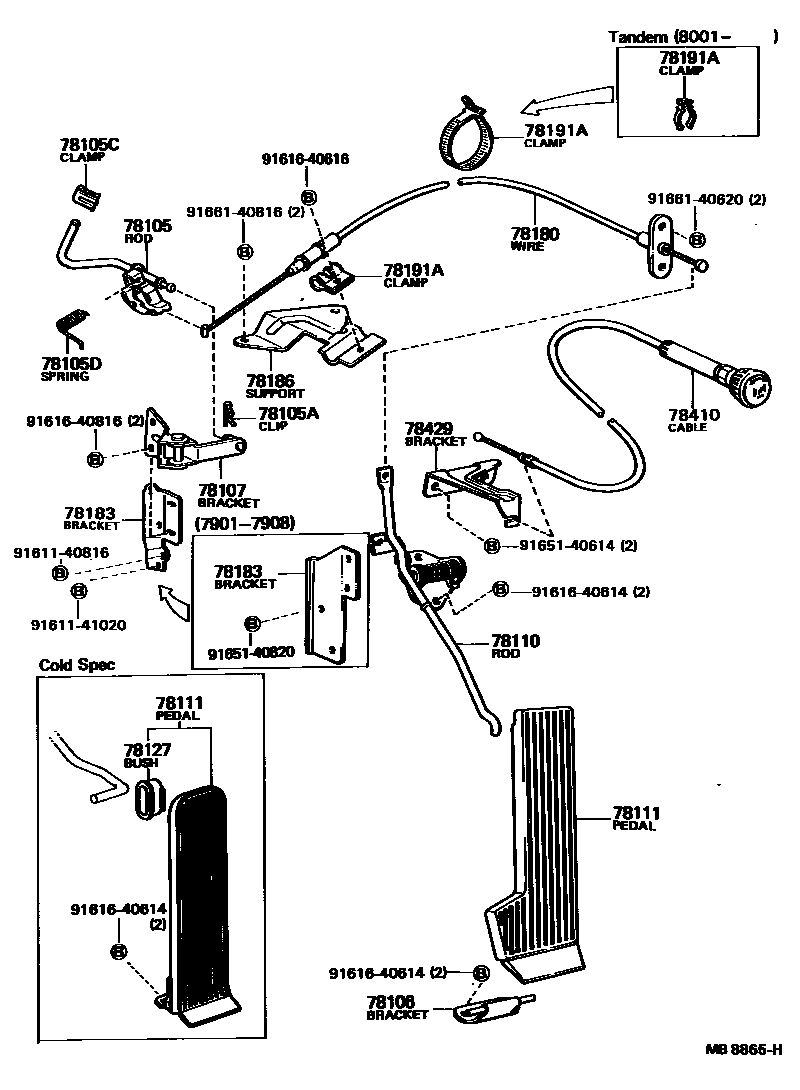 Toyota HILUX accelerator pedal connecting rod EPC diagram — MB8865H