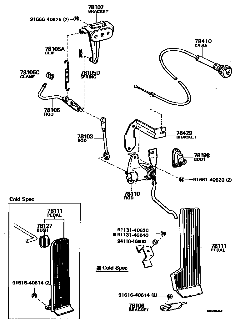 Toyota HILUX accelerator pedal connecting rod EPC diagram — MB8866F