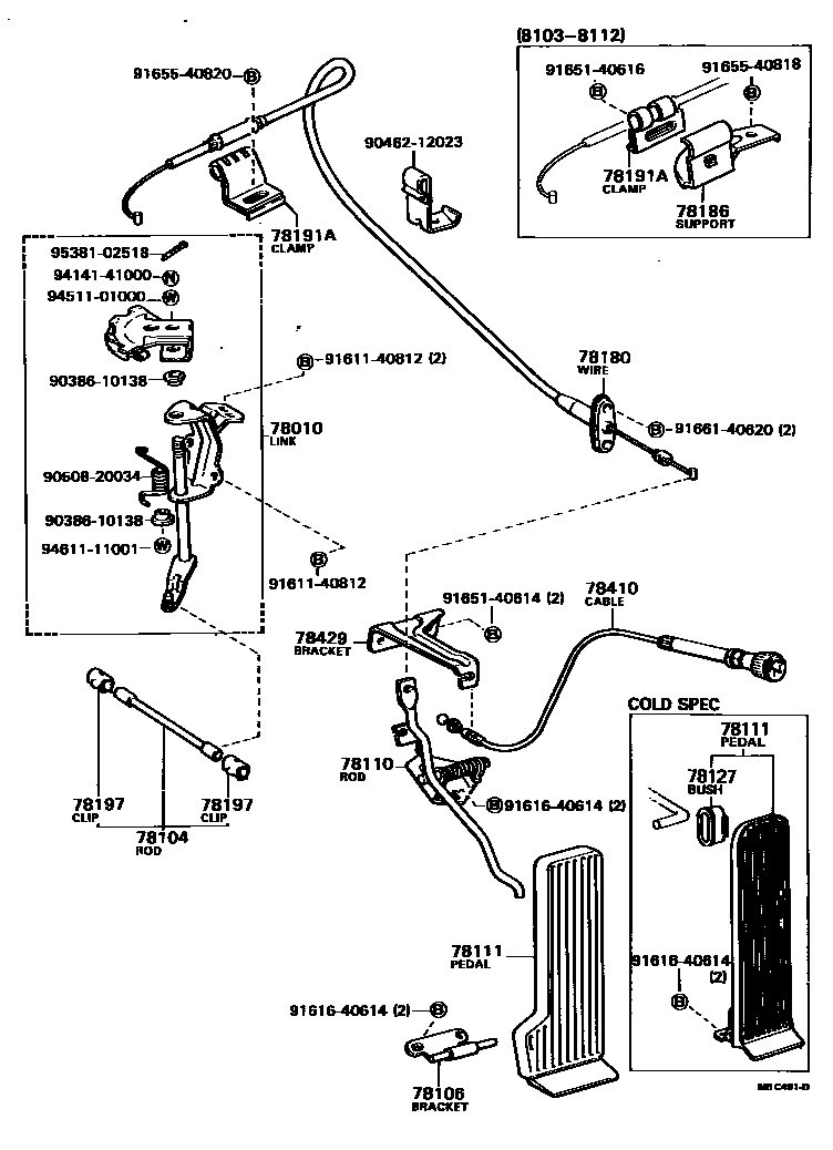 Toyota HILUX accelerator pedal connecting rod EPC diagram — MBC491D