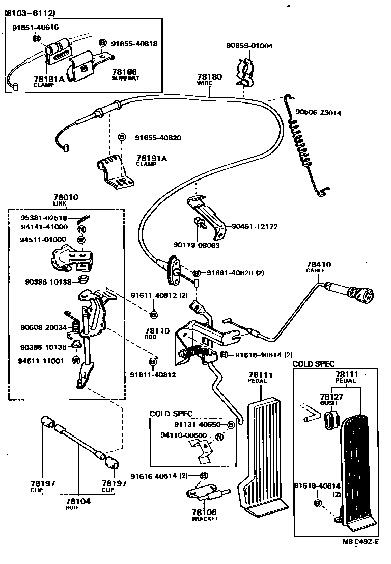 Toyota HILUX accelerator pedal connecting rod EPC diagram — MBC492E