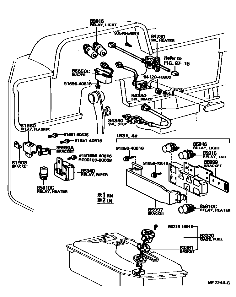 Toyota HILUX 开关和继电器和ECU EPC diagram — ME7244G