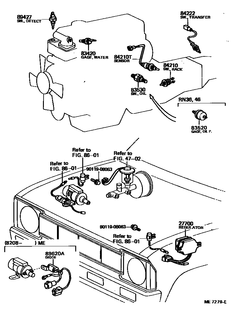 Toyota HILUX 开关和继电器和ECU EPC diagram — ME7279E