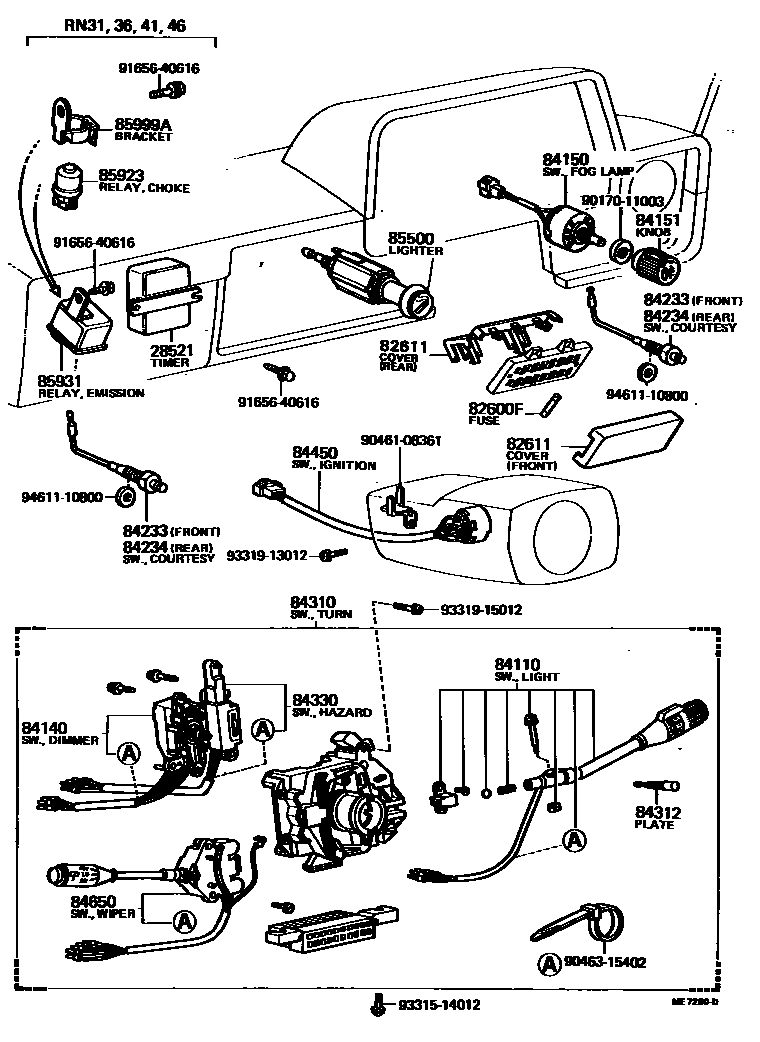 Toyota HILUX 开关和继电器和ECU EPC diagram — ME7280D