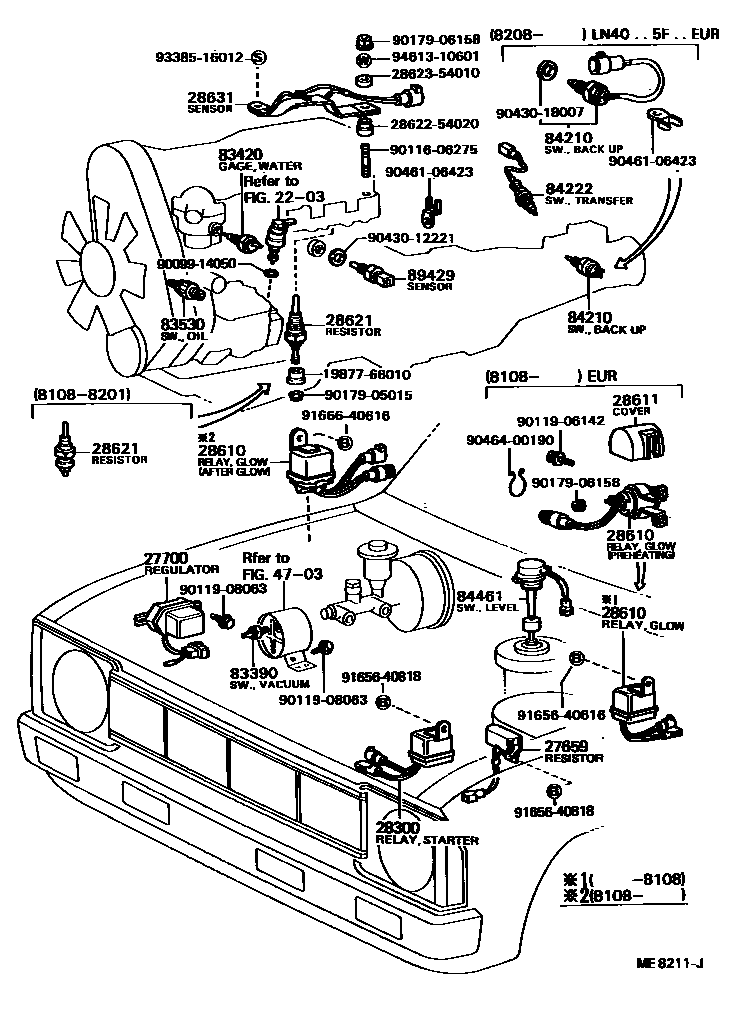 Toyota HILUX 开关和继电器和ECU EPC diagram — ME8211J