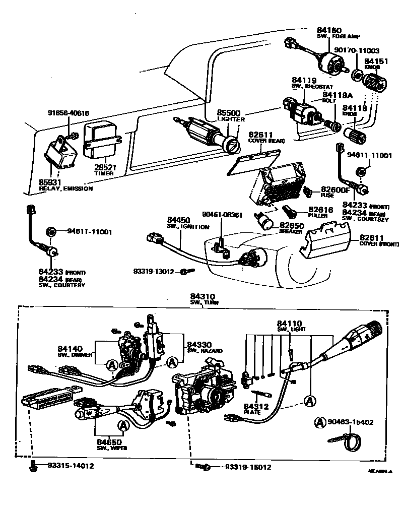 Toyota HILUX 开关和继电器和ECU EPC diagram — MEA884A
