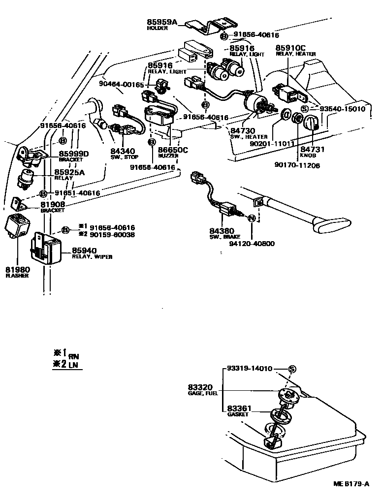 Toyota HILUX 开关和继电器和ECU EPC diagram — MEB179A