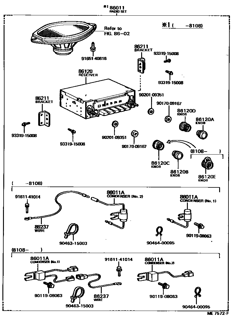 Toyota HILUX 收音机、放大器和冷凝器 EPC diagram — ME7572F