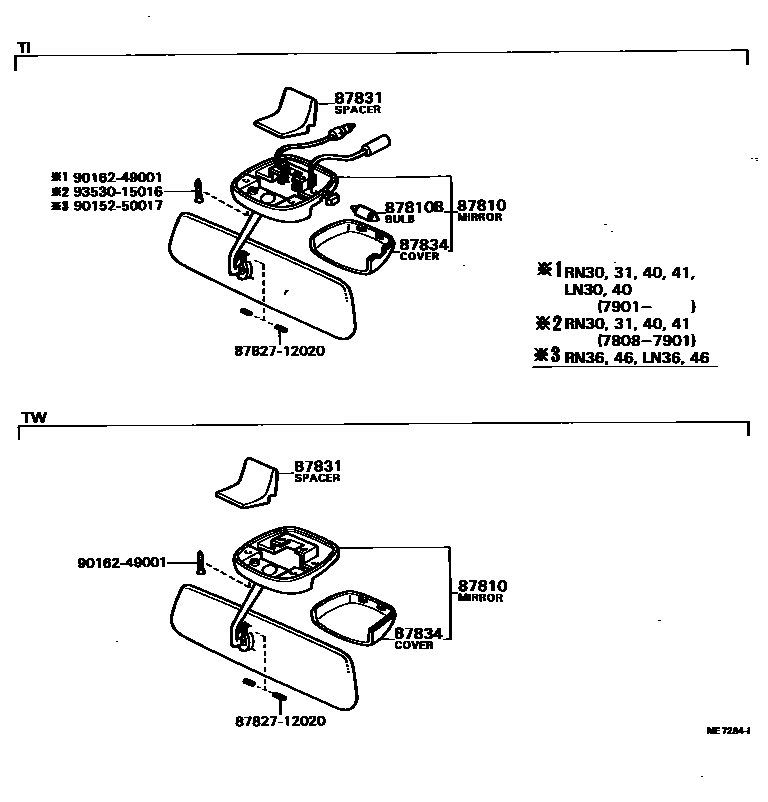 Toyota HILUX 后视镜 EPC diagram — ME7284I