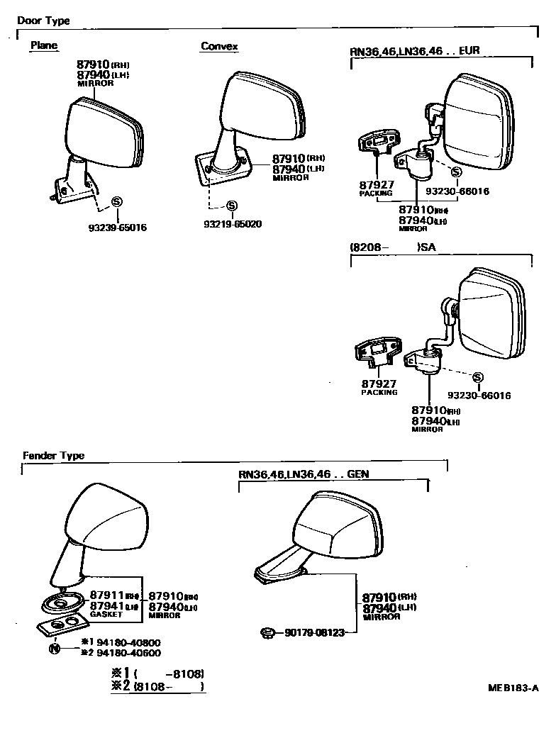 Toyota HILUX 后视镜 EPC diagram — MEB183A