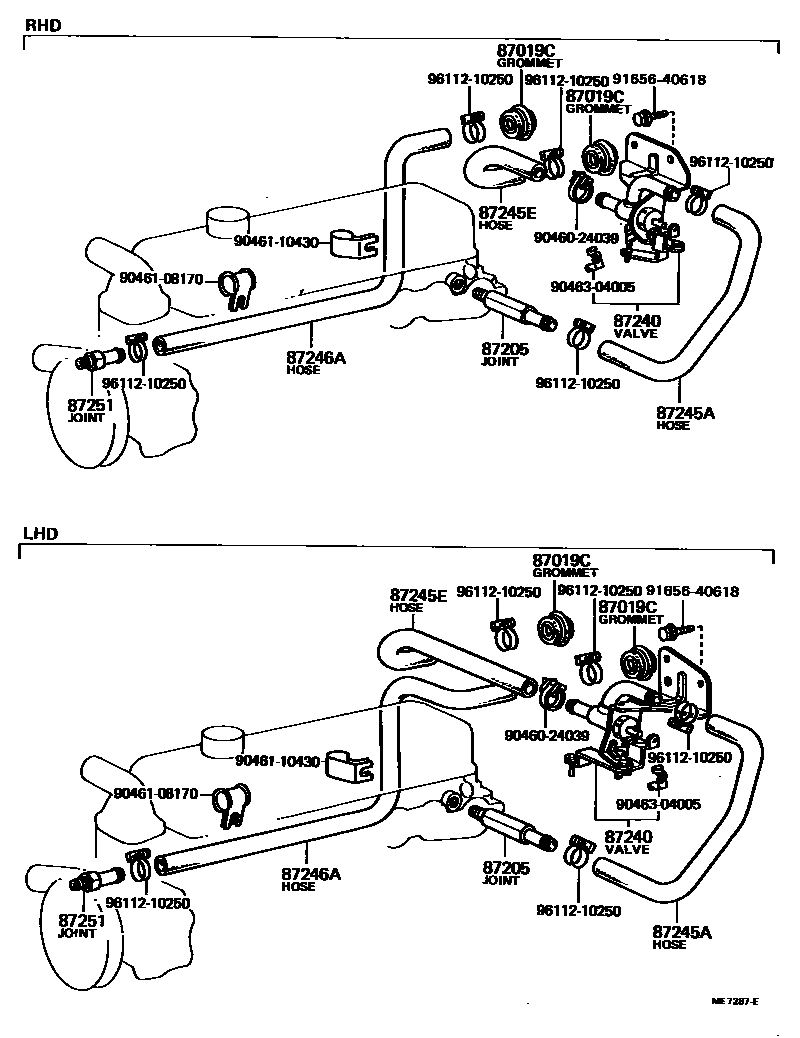 Toyota HILUX 暖风和空调系统 - 水管 EPC diagram — ME7287E