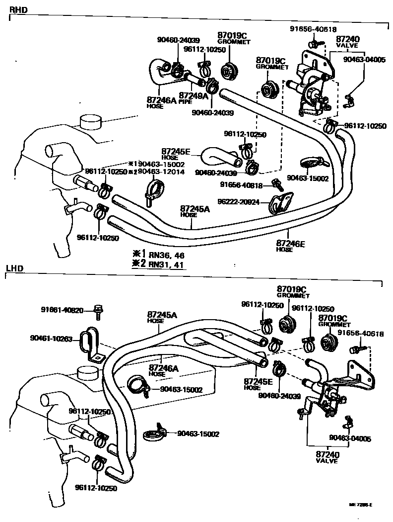 Toyota HILUX 暖风和空调系统 - 水管 EPC diagram — ME7288E