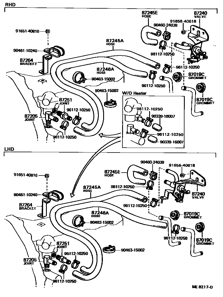 Toyota HILUX 暖风和空调系统 - 水管 EPC diagram — ME8217D