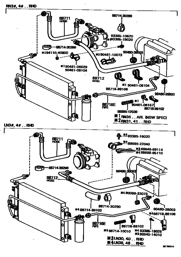 Toyota HILUX Heating & Air Conditioning - Cooler Piping EPC diagram — ME7642D