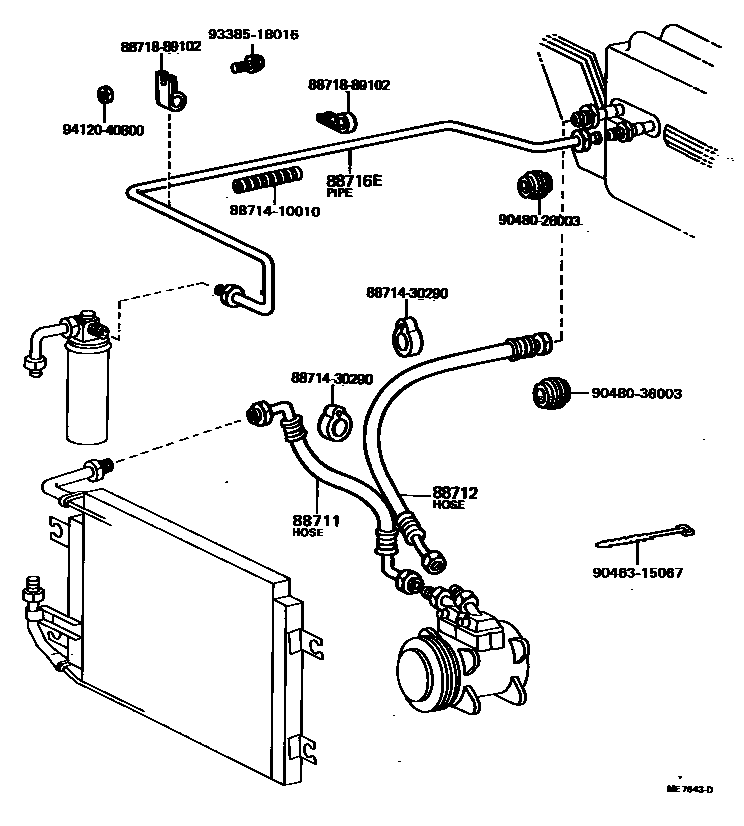Toyota HILUX Heating & Air Conditioning - Cooler Piping EPC diagram — ME7643D