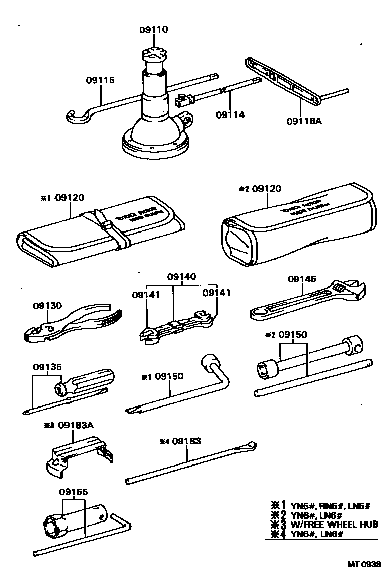 Toyota HILUX Standard Tools EPC diagram — MT0938