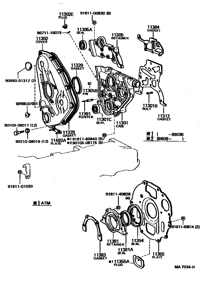 Toyota HILUX Timing Gear Cover & Rear End Plate EPC diagram — MA7034H