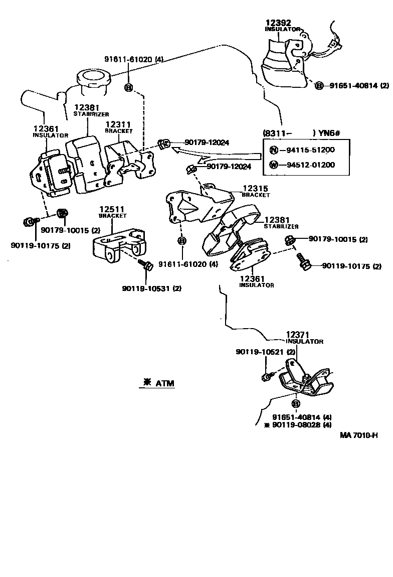 Toyota HILUX Engine Mounting EPC diagram — MA7010H