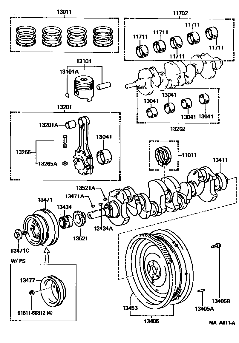 Toyota HILUX Crankshaft & Piston EPC diagram — MAA611A