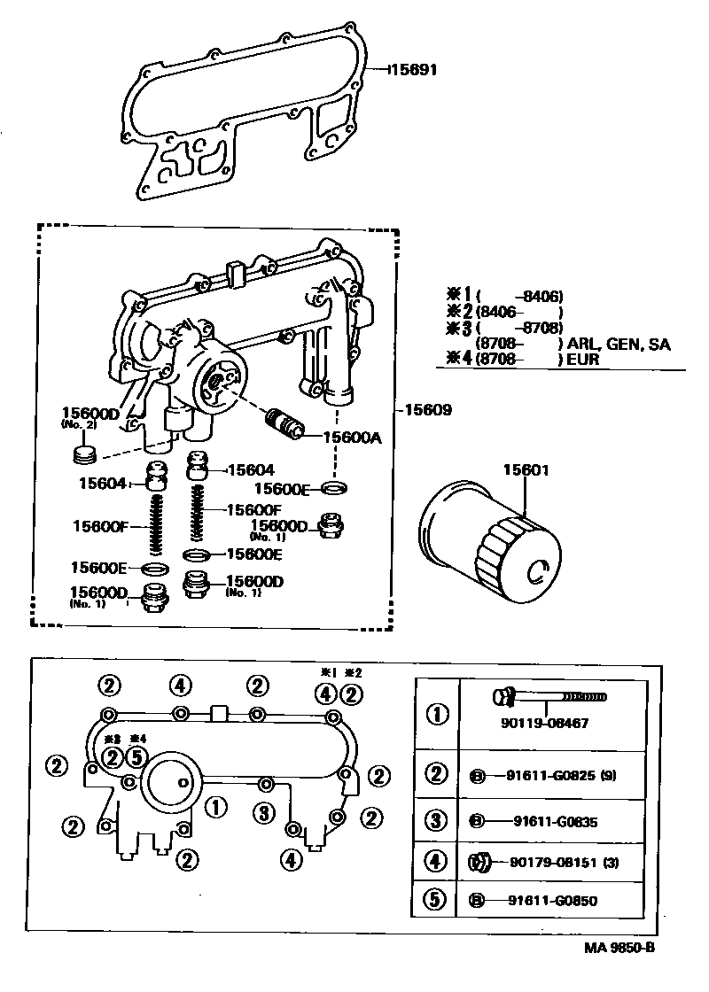 Toyota HILUX Oil Filter EPC diagram — MA9850B