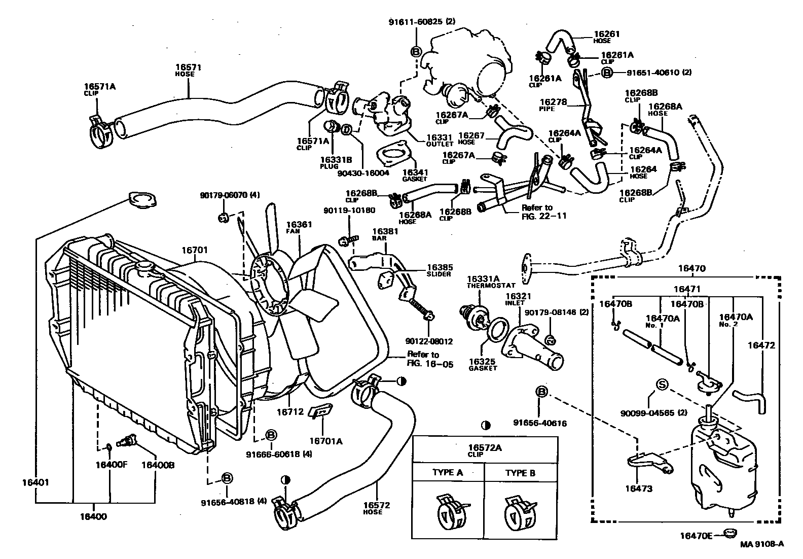Toyota HILUX RADIATOR & WATER OUTLET EPC diagram — MA9108A