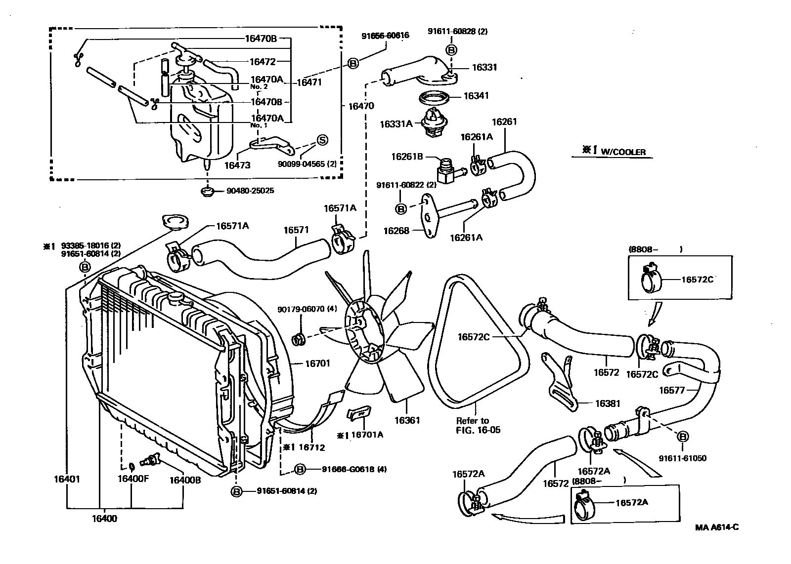 Toyota HILUX RADIATOR & WATER OUTLET EPC diagram — MAA614C