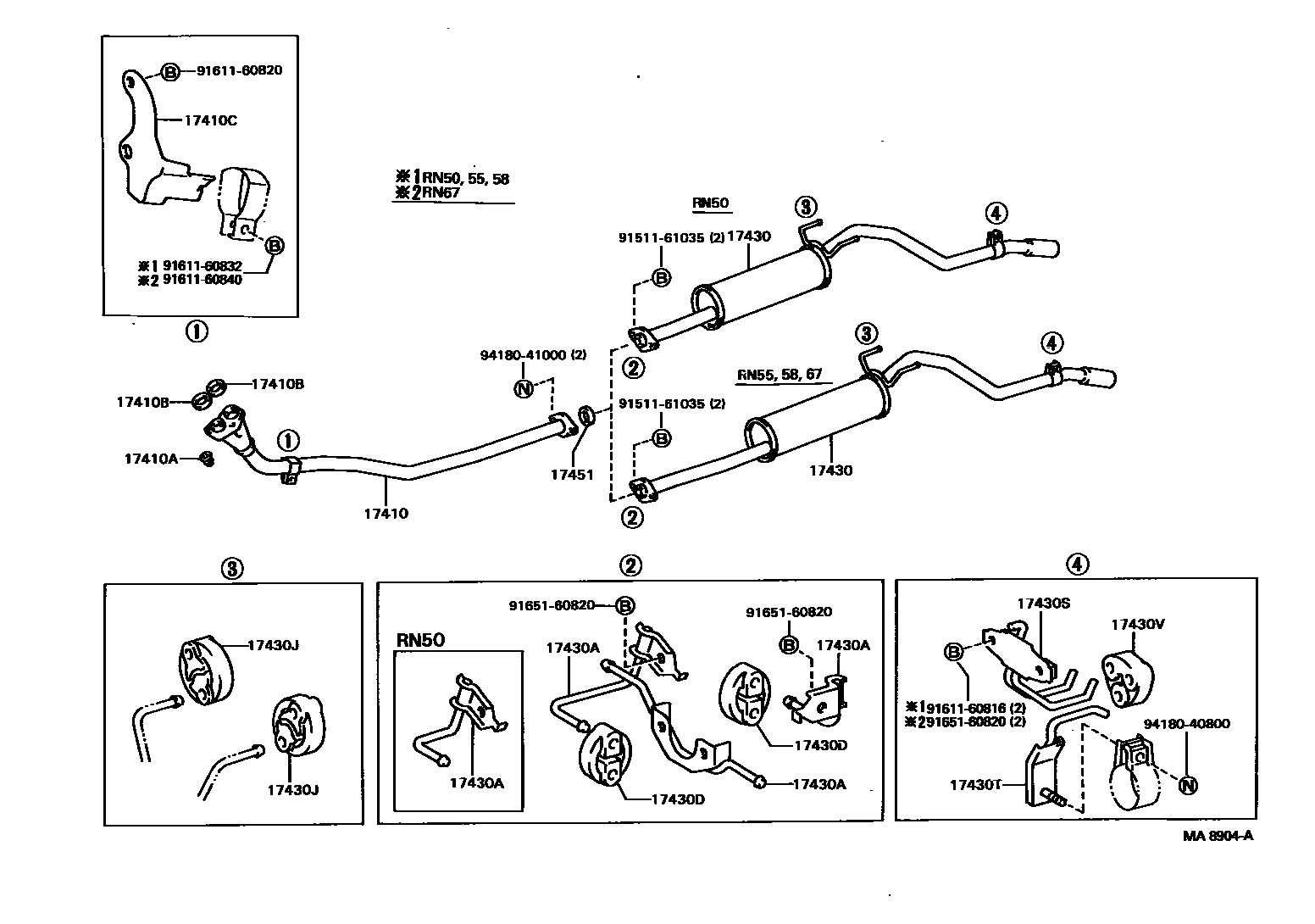 Toyota HILUX Exhaust Pipe EPC diagram — MA8904A