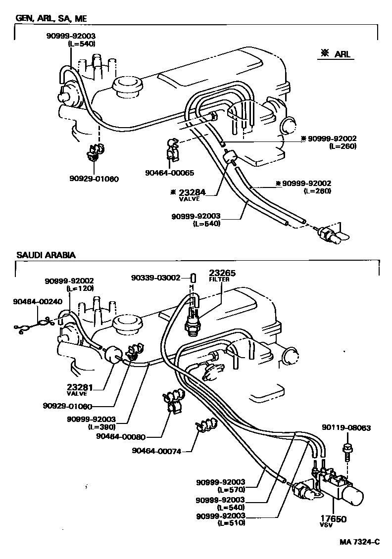 Toyota HILUX vacuum tube EPC diagram — MA7324C