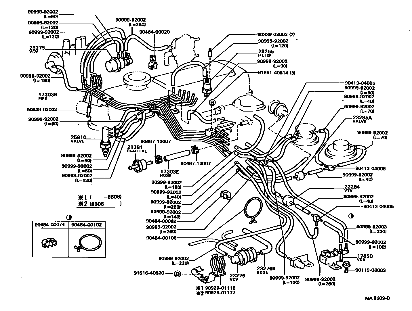 Toyota HILUX vacuum tube EPC diagram — MA8509D