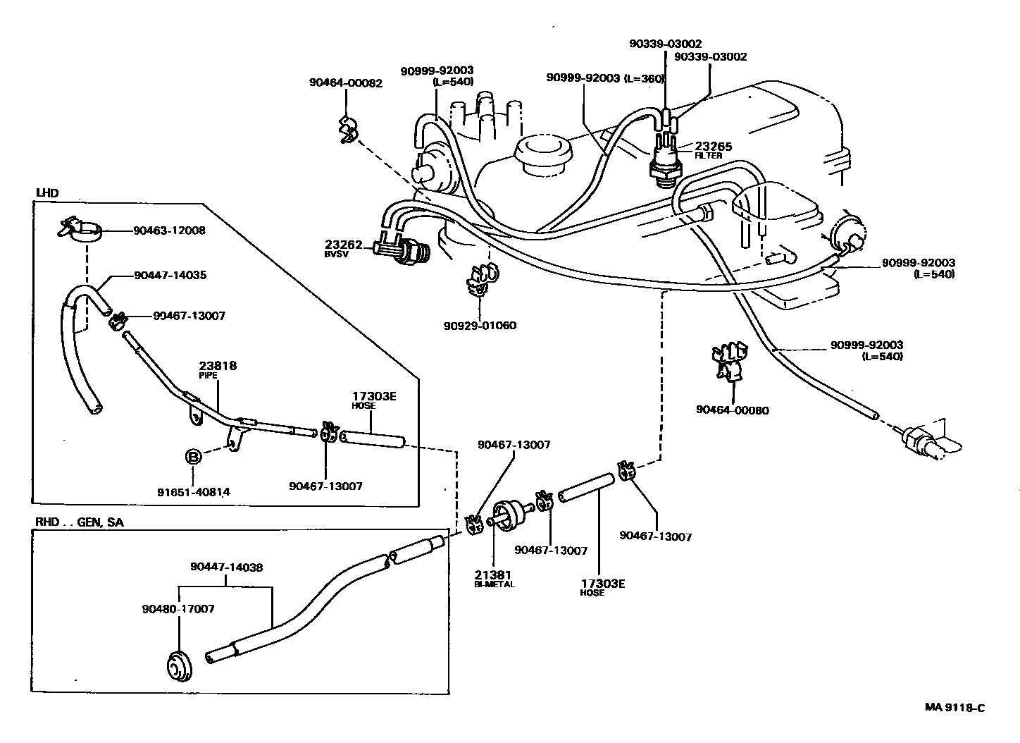 Toyota HILUX vacuum tube EPC diagram — MA9118C